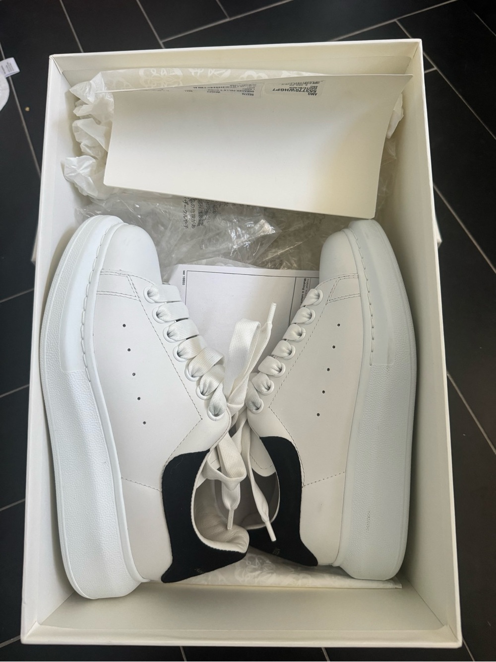 Alexander McQueen White Leather Sneakers with Black Heel Tab